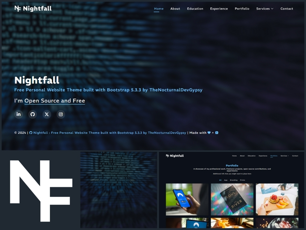 Nightfall Bootstrap portfolio theme with modern responsive layout.