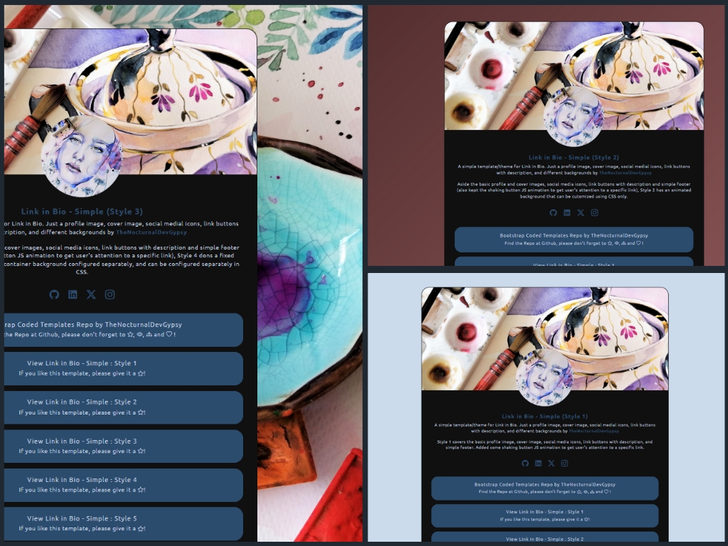 Gallery of Simple link-in-bio template variants for creators.